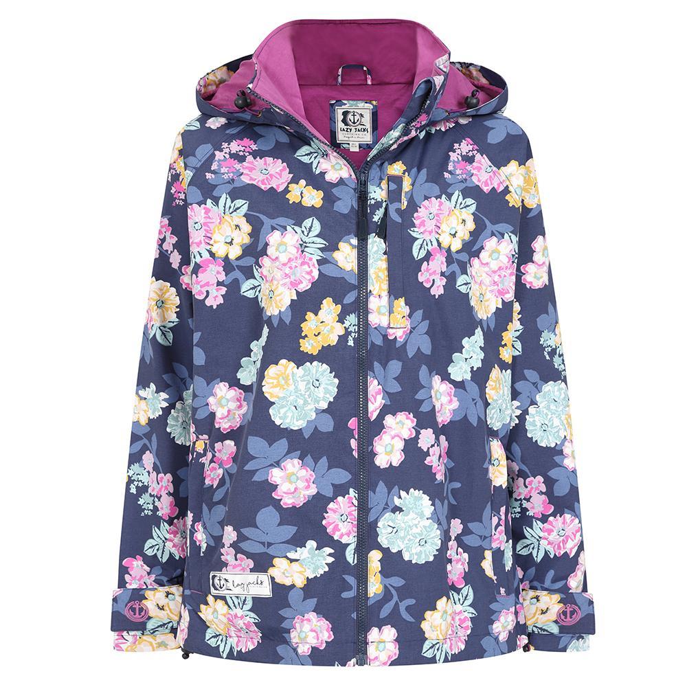 Navy Blue-Pink-Yellow - Front - Lazy Jacks Womens-Ladies Blossom Waterproof Jacket