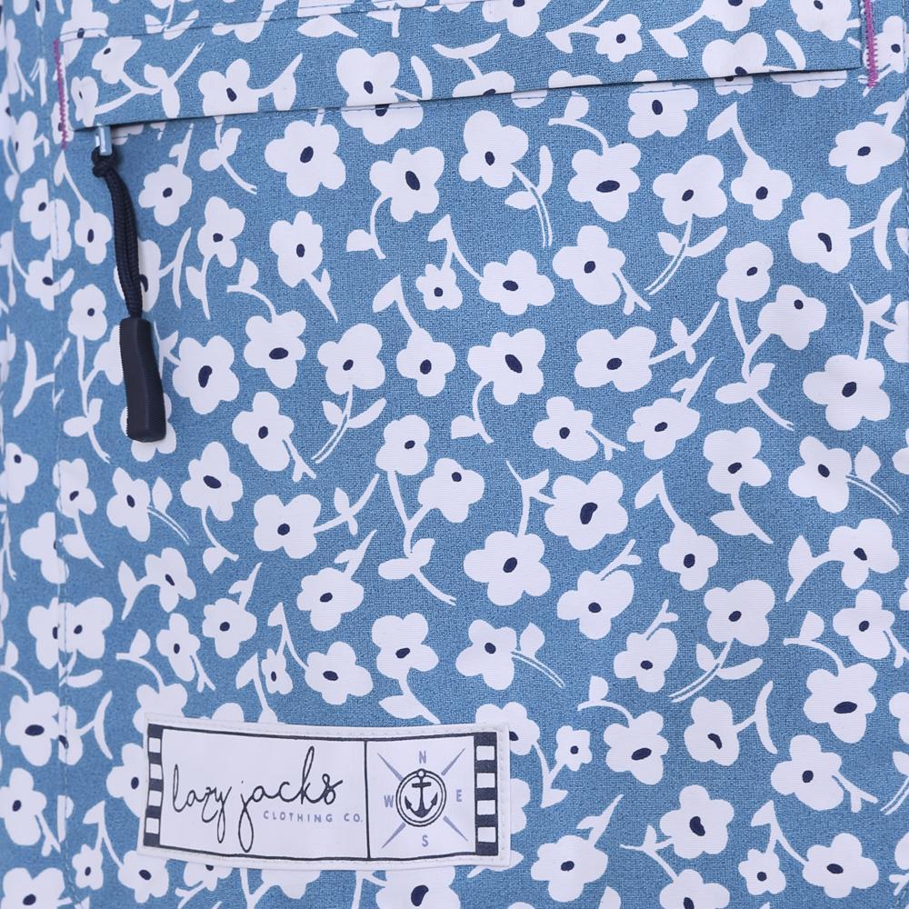 Sky Blue-White - Back - Lazy Jacks Womens-Ladies Buttercups Long Length Waterproof Jacket