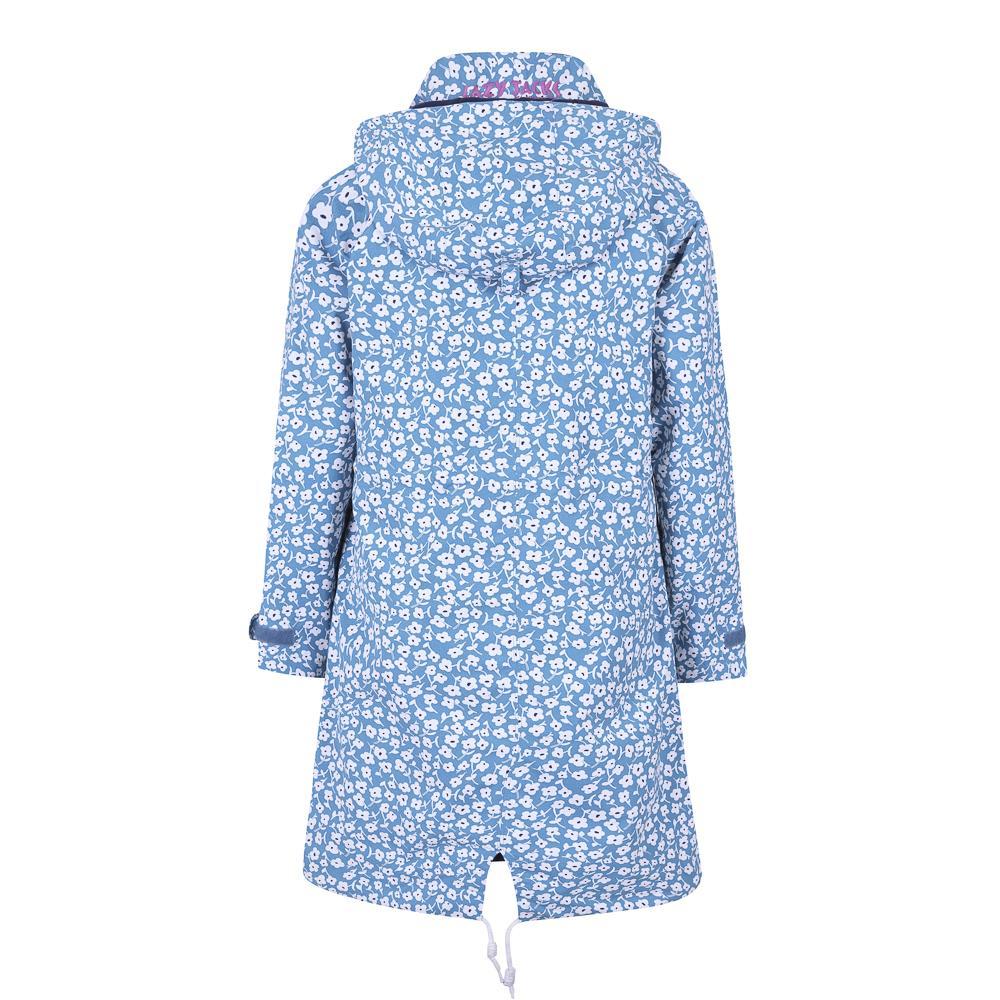 Sky Blue-White - Side - Lazy Jacks Womens-Ladies Buttercups Long Length Waterproof Jacket