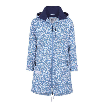 Sky Blue-White - Front - Lazy Jacks Womens-Ladies Buttercups Long Length Waterproof Jacket