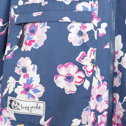 Blue-Pink-White - Lifestyle - Lazy Jacks Womens-Ladies Floral Long Length Waterproof Jacket