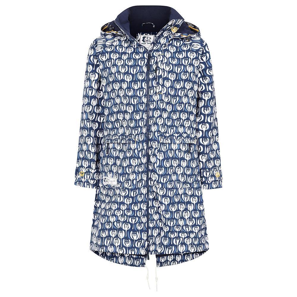 Navy-White - Back - Lazy Jacks Womens-Ladies Pod Long Length Waterproof Jacket