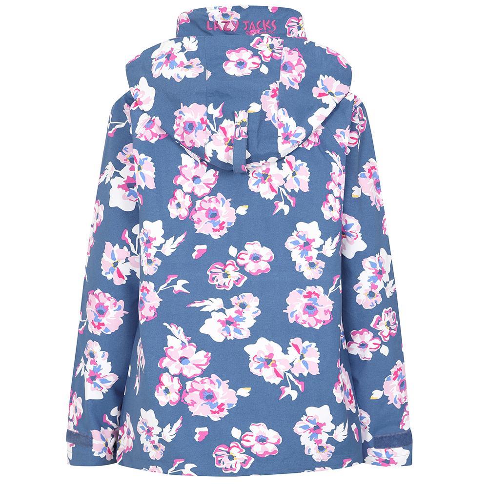 Blue-Pink-White - Side - Lazy Jacks Womens-Ladies Floral Waterproof Jacket