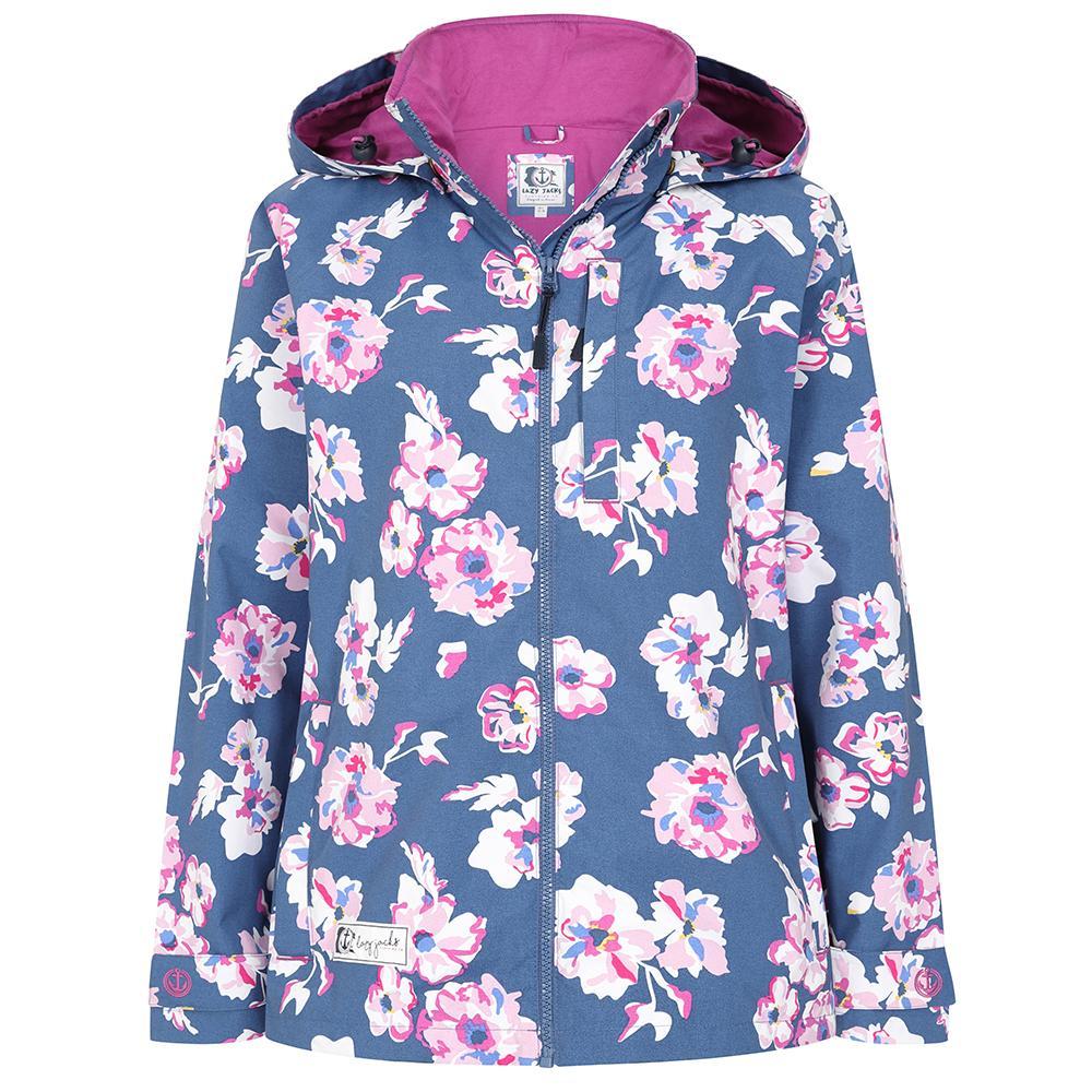 Blue-Pink-White - Front - Lazy Jacks Womens-Ladies Floral Waterproof Jacket