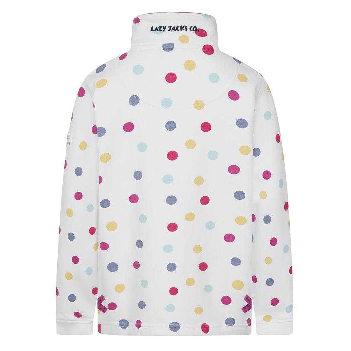 White - Back - Lazy Jacks Girls Spotted Quarter Zip Sweatshirt