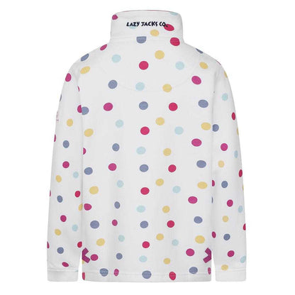 White - Back - Lazy Jacks Girls Spotted Quarter Zip Sweatshirt