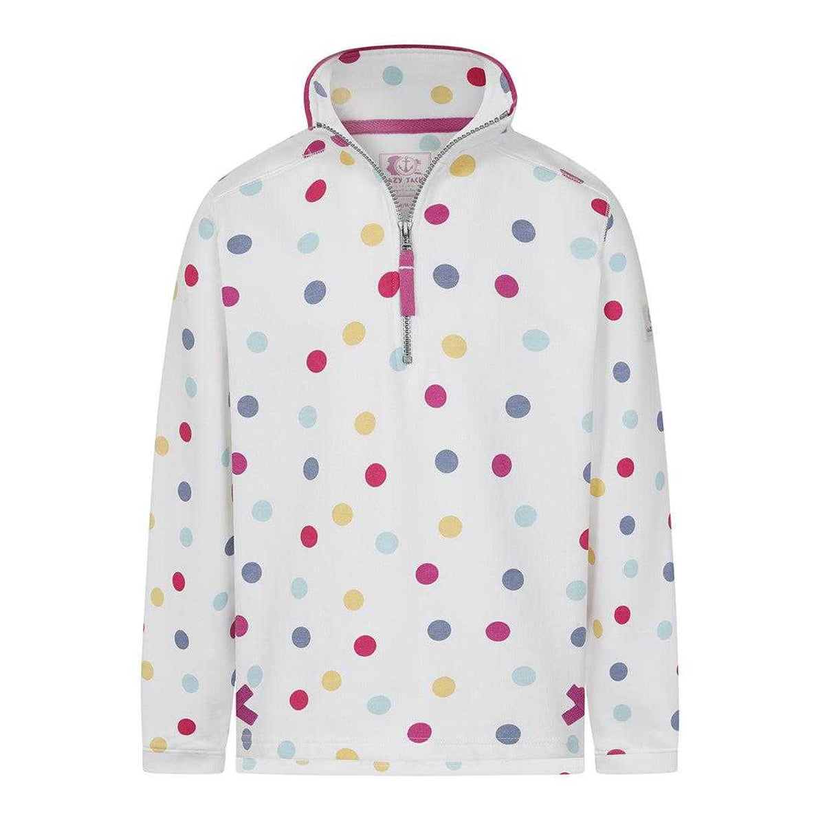 White - Front - Lazy Jacks Girls Spotted Quarter Zip Sweatshirt