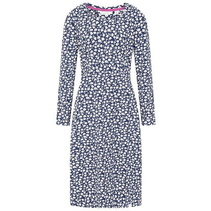 Blue-White - Lifestyle - Lazy Jacks Womens-Ladies Buttercups Tie Back Long-Sleeved Midi Dress