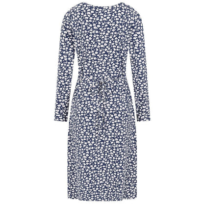 Blue-White - Close up - Lazy Jacks Womens-Ladies Buttercups Tie Back Long-Sleeved Midi Dress