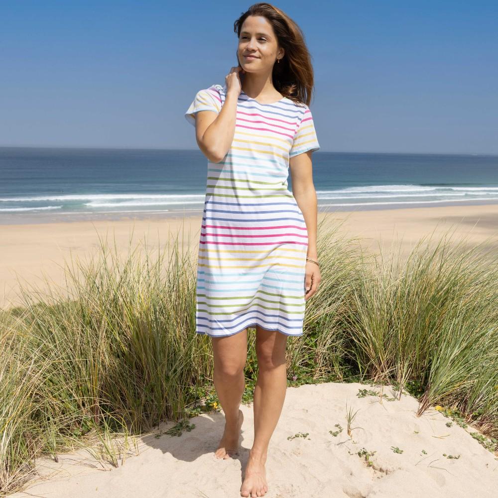 Rainbow - Back - Lazy Jacks Womens-Ladies Striped T-Shirt Dress