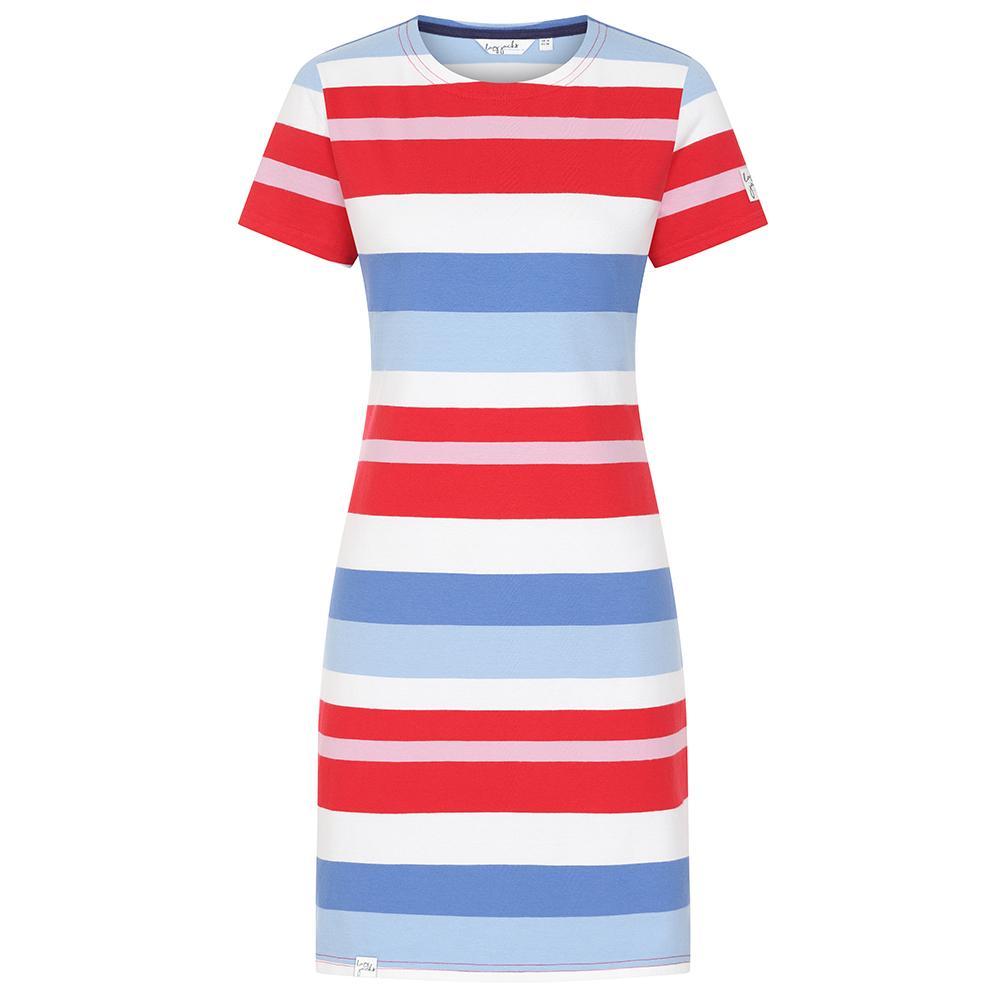 Red - Back - Lazy Jacks Womens-Ladies Striped T-Shirt Dress