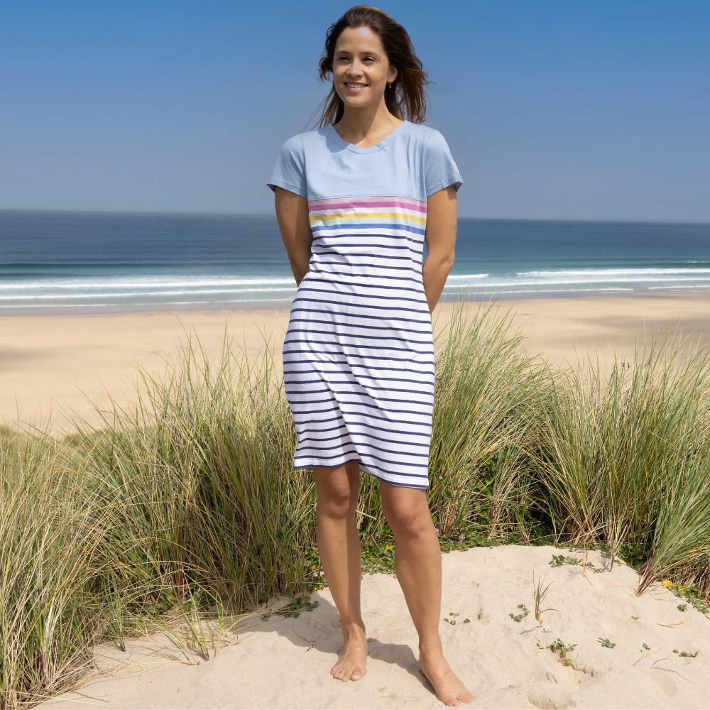 Sky - Back - Lazy Jacks Womens-Ladies Striped T-Shirt Dress