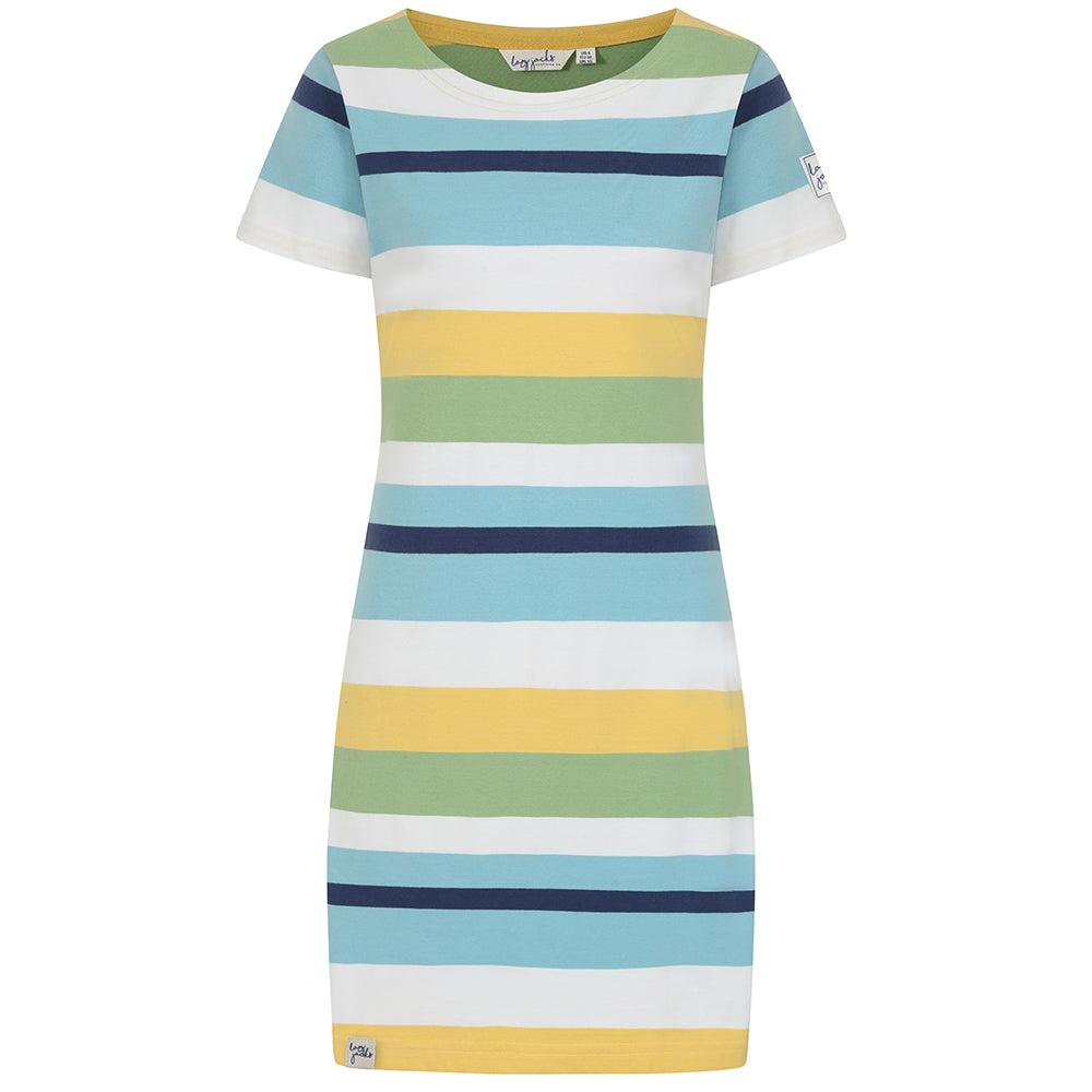 Green - Back - Lazy Jacks Womens-Ladies Striped T-Shirt Dress