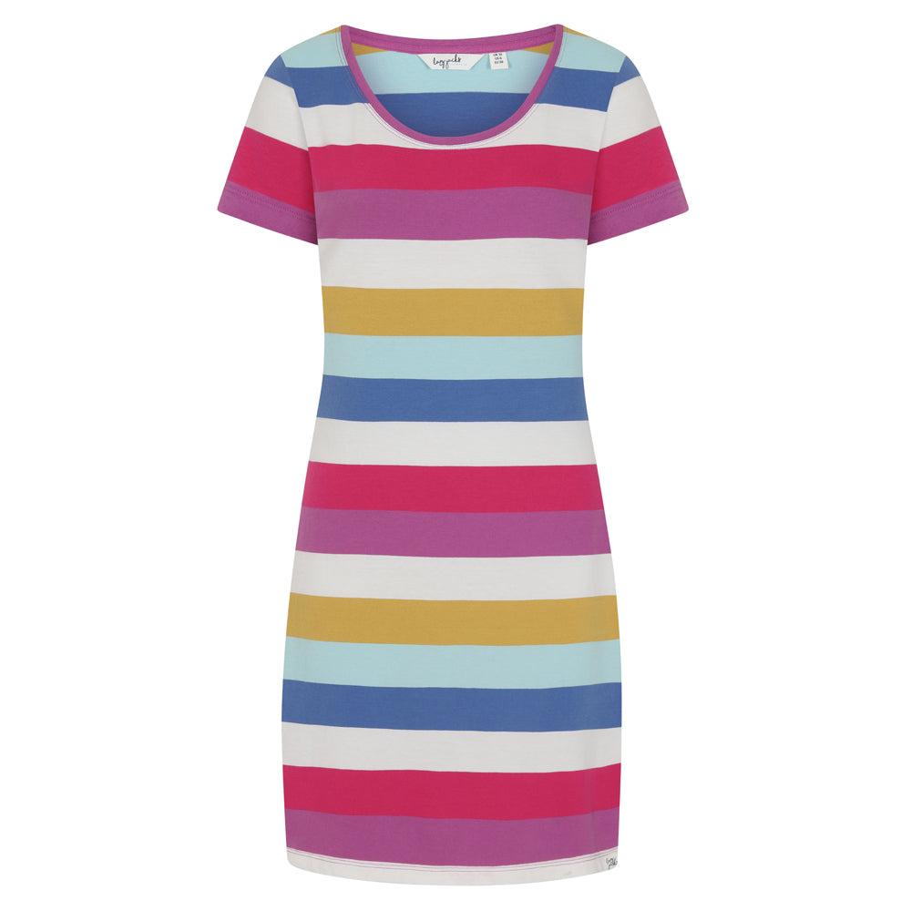 Multicoloured - Back - Lazy Jacks Womens-Ladies Striped T-Shirt Dress