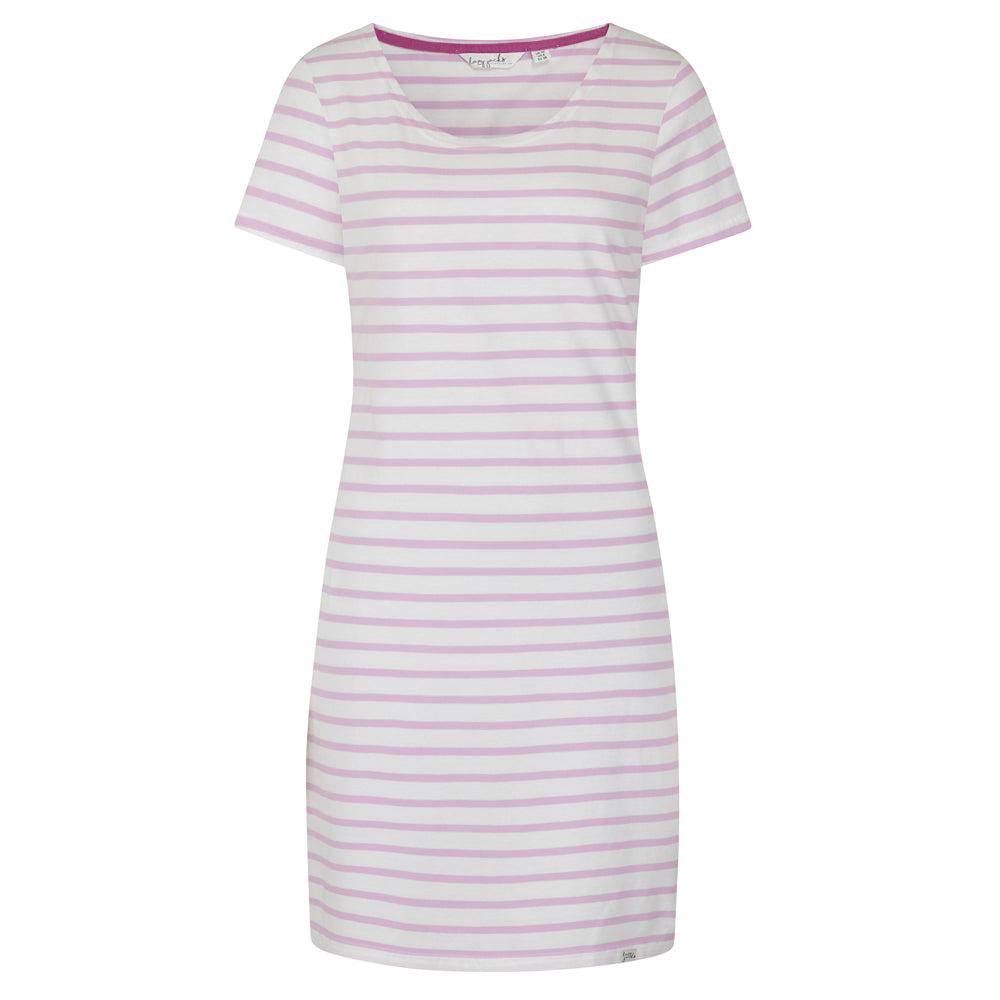 Chalk Pink - Front - Lazy Jacks Womens-Ladies Striped T-Shirt Dress