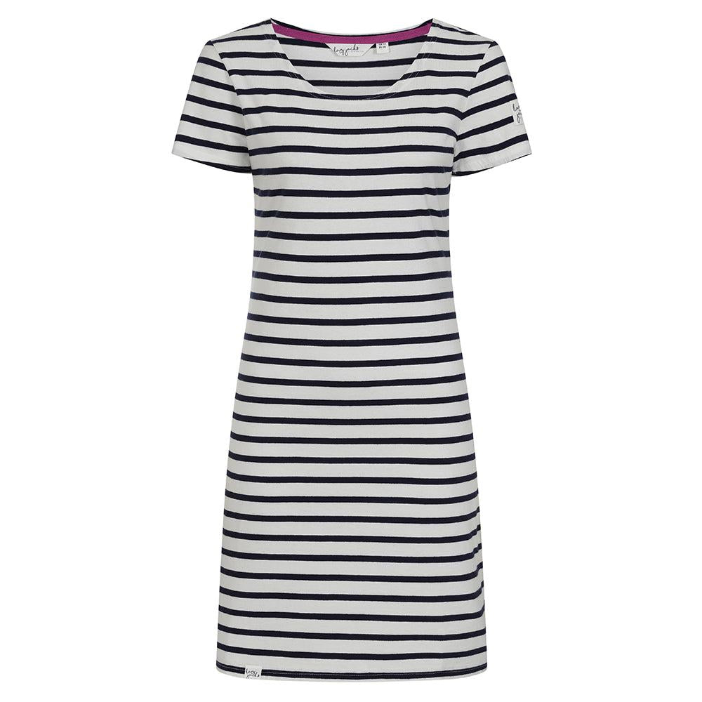 Marine - Back - Lazy Jacks Womens-Ladies Striped T-Shirt Dress