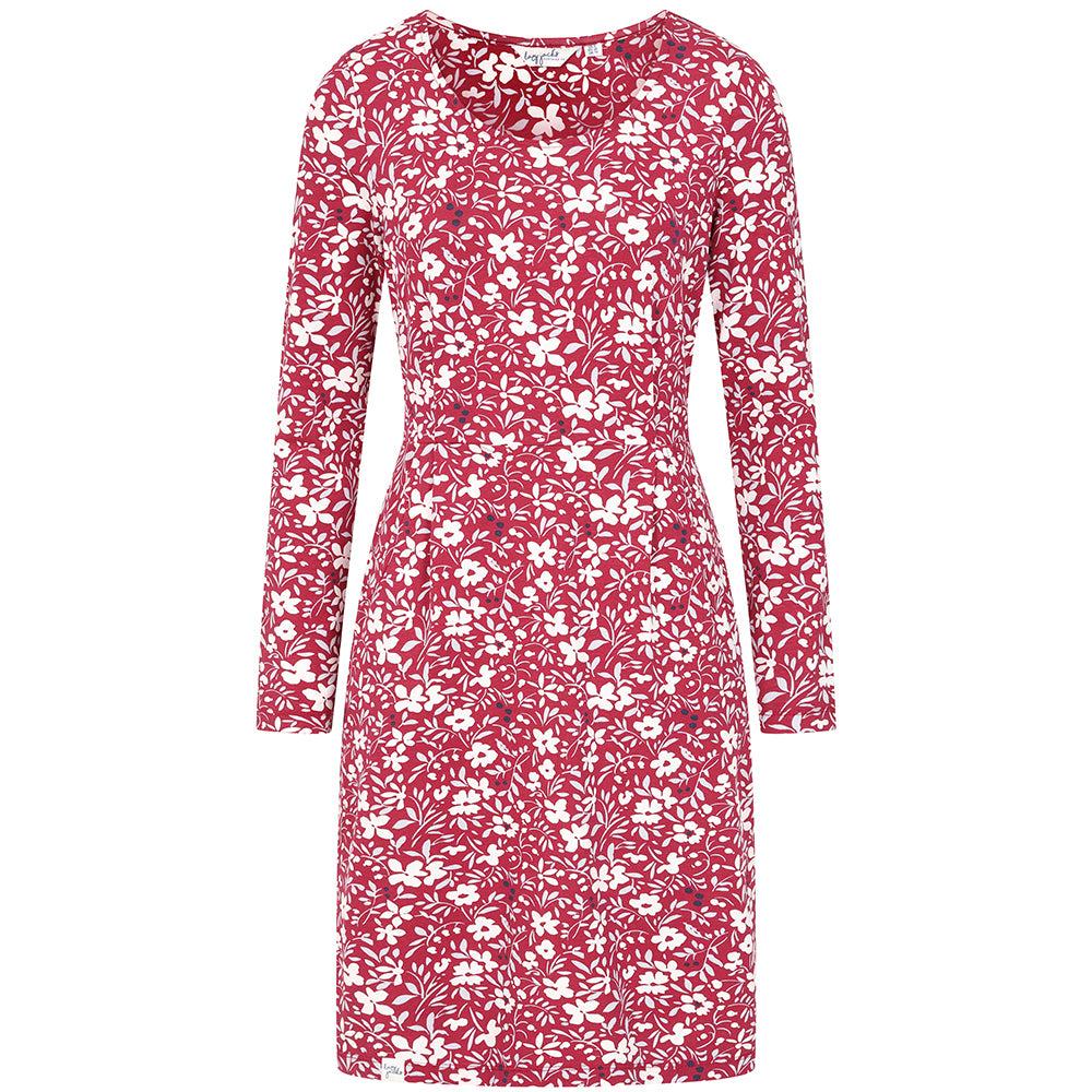 Red-White - Front - Lazy Jacks Womens-Ladies Petal Long-Sleeved Dress