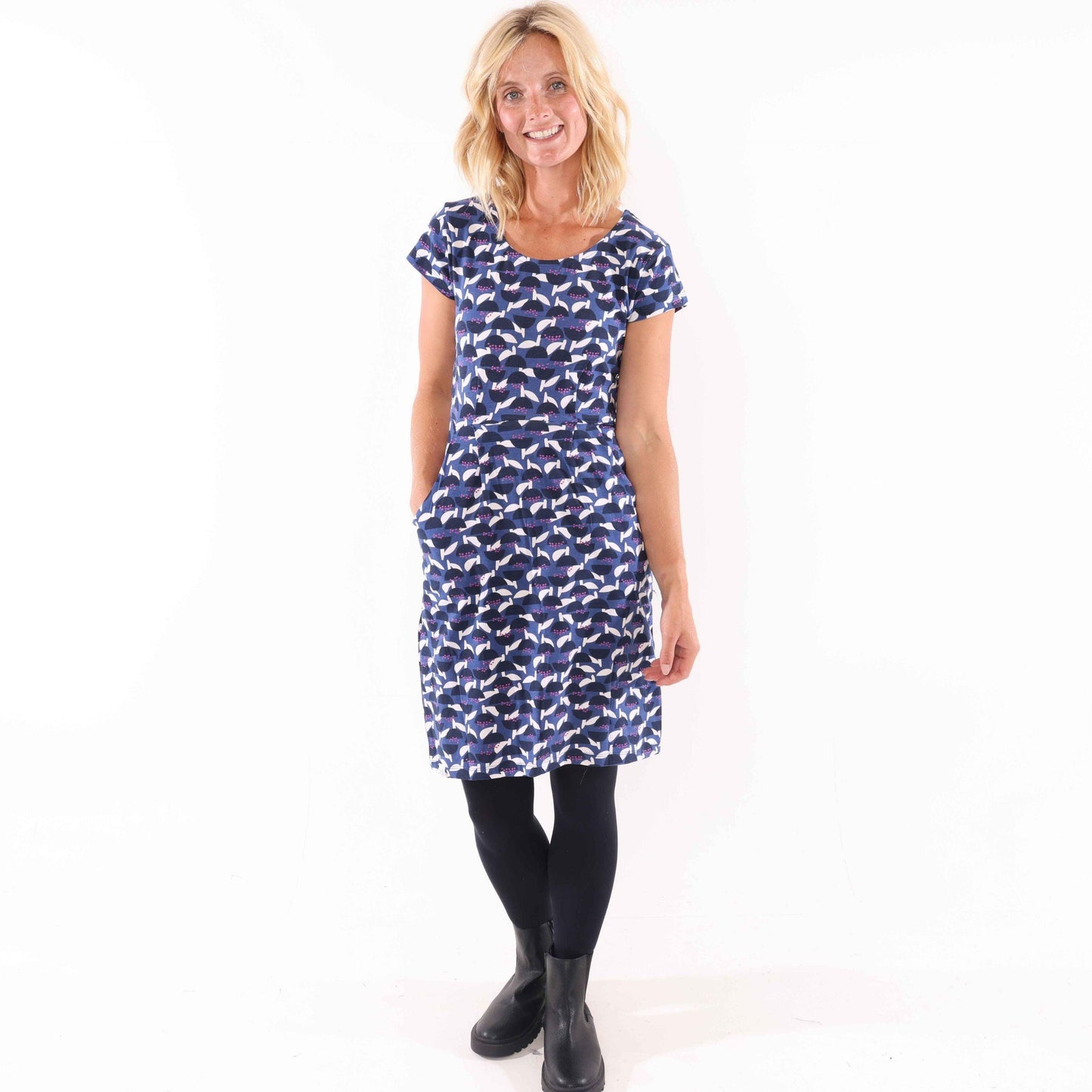 Blue - Side - Lazy Jacks Womens-Ladies Stem Capped Sleeved Dress