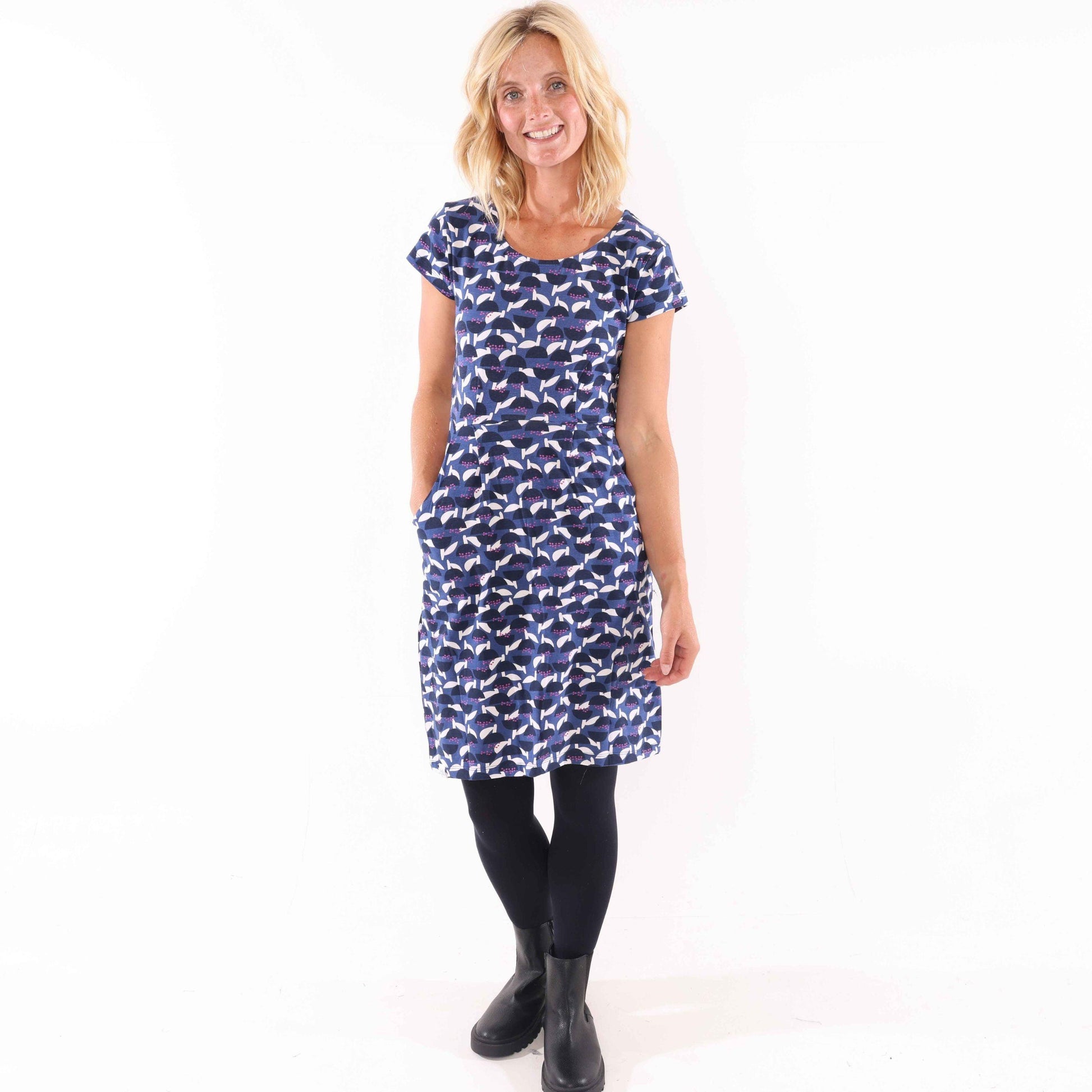 Blue - Side - Lazy Jacks Womens-Ladies Stem Capped Sleeved Dress