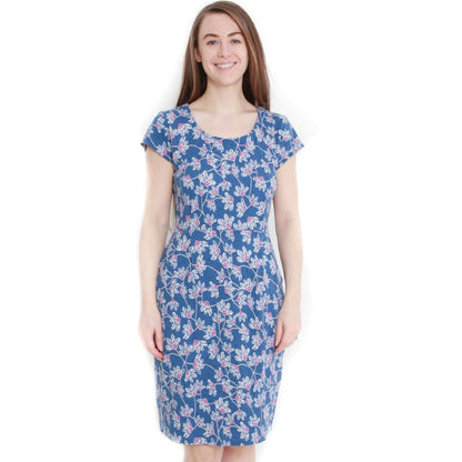 Blue - Front - Lazy Jacks Womens-Ladies Wildflower Capped Sleeved Dress