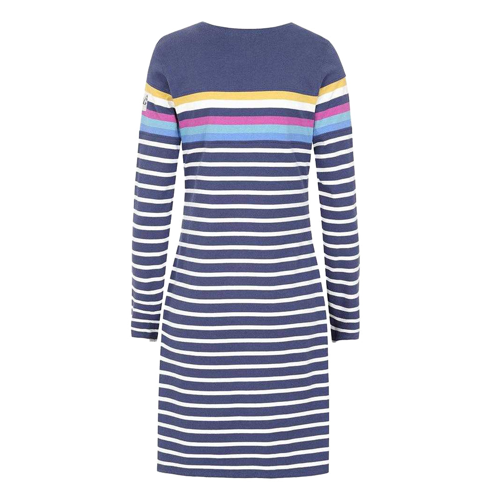 Blue - Back - Lazy Jacks Womens-Ladies Prism Stripes Long-Sleeved T-Shirt Dress