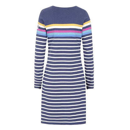 Blue - Back - Lazy Jacks Womens-Ladies Prism Stripes Long-Sleeved T-Shirt Dress