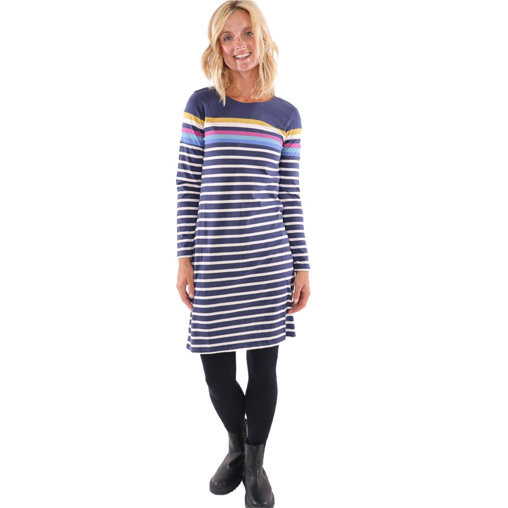 Blue - Lifestyle - Lazy Jacks Womens-Ladies Prism Stripes Long-Sleeved T-Shirt Dress