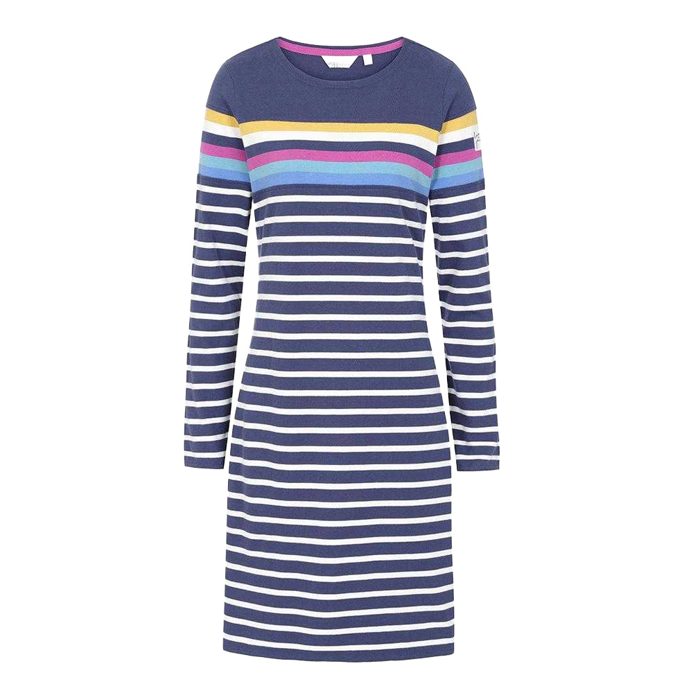 Blue - Front - Lazy Jacks Womens-Ladies Prism Stripes Long-Sleeved T-Shirt Dress