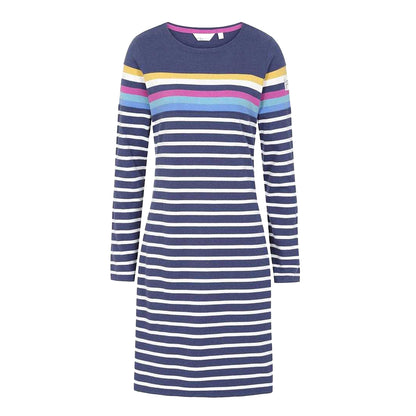 Blue - Front - Lazy Jacks Womens-Ladies Prism Stripes Long-Sleeved T-Shirt Dress