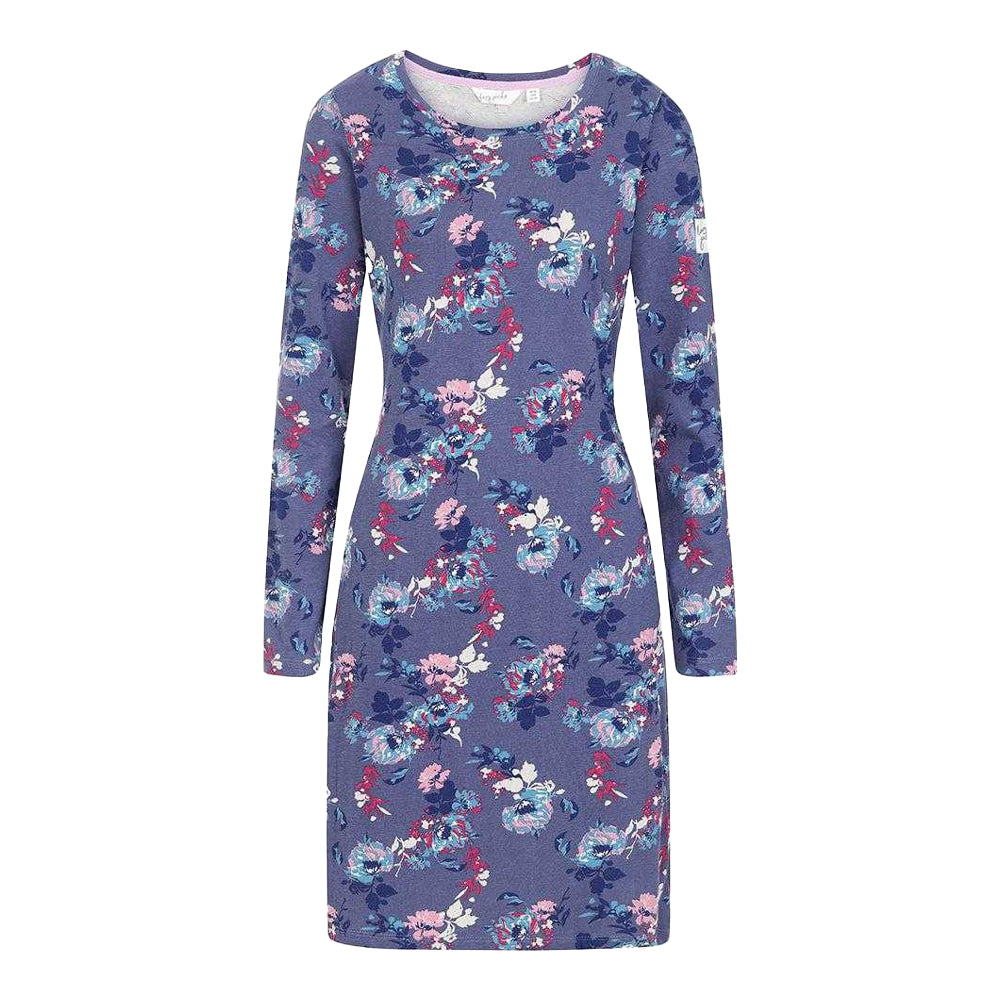 Purple - Front - Lazy Jacks Womens-Ladies Fleur All-Over Print Long-Sleeved T-Shirt Dress