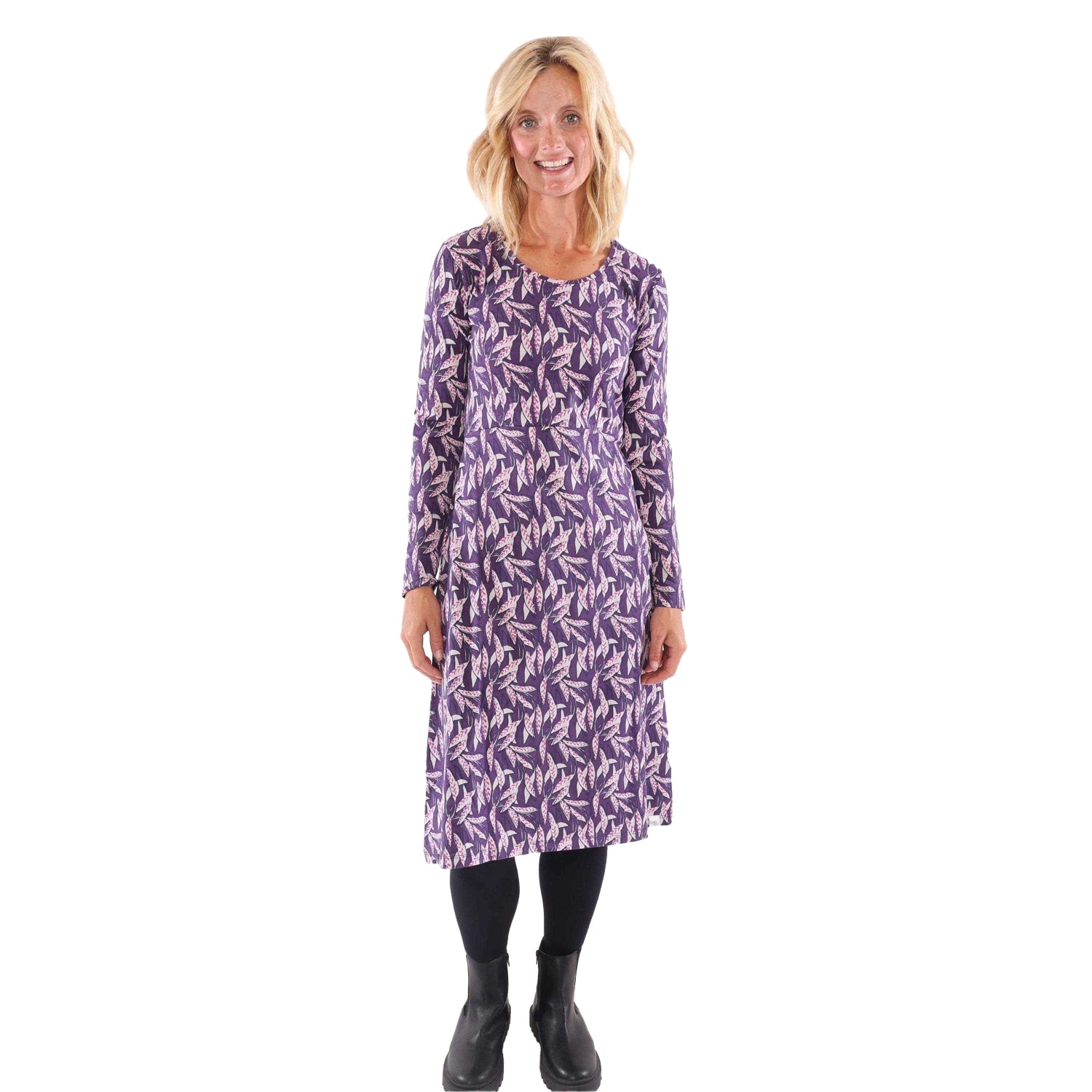 Purple - Side - Lazy Jacks Womens-Ladies Barley Long-Sleeved Midi Dress