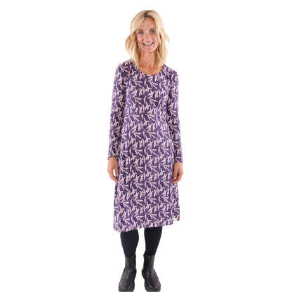 Purple - Side - Lazy Jacks Womens-Ladies Barley Long-Sleeved Midi Dress