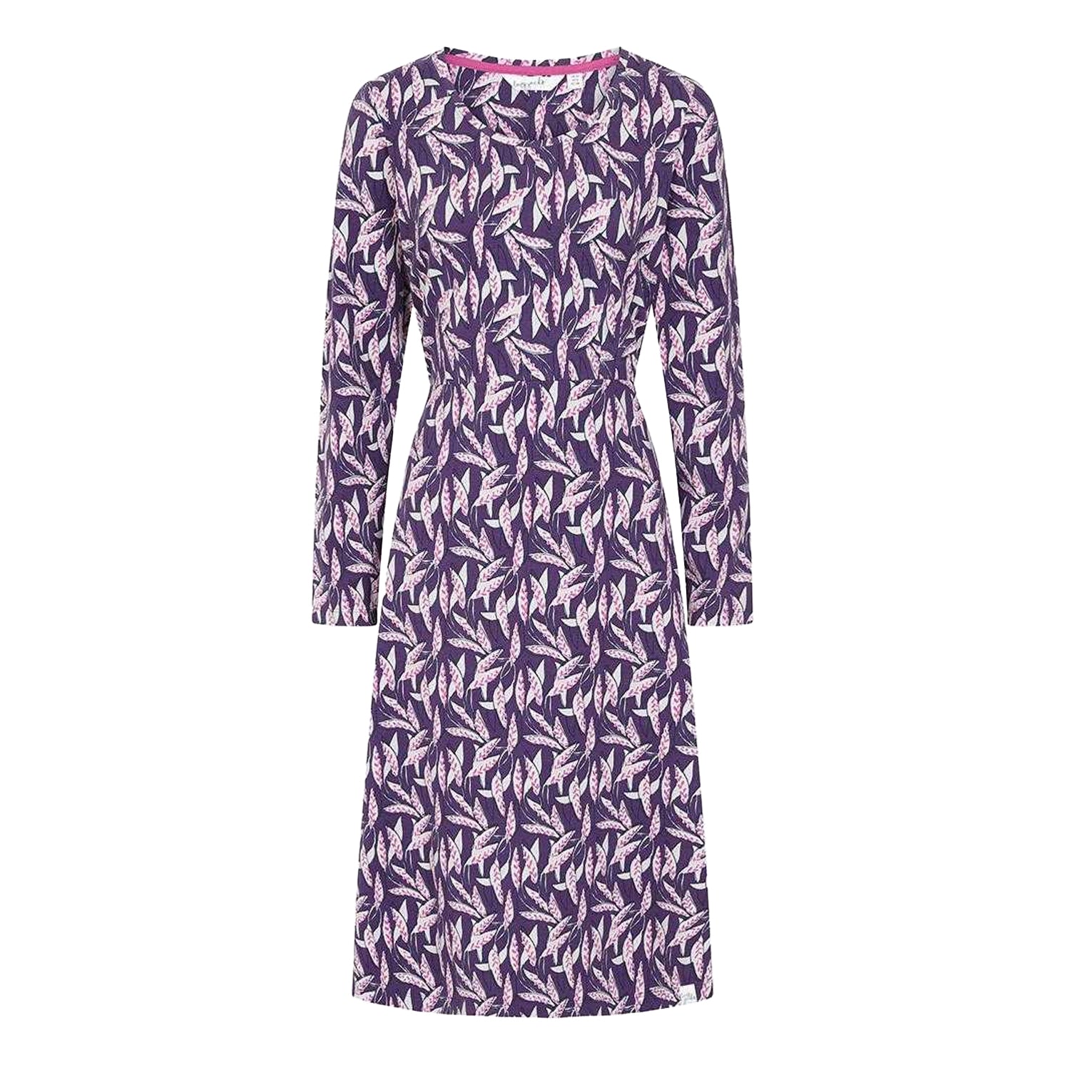 Purple - Front - Lazy Jacks Womens-Ladies Barley Long-Sleeved Midi Dress