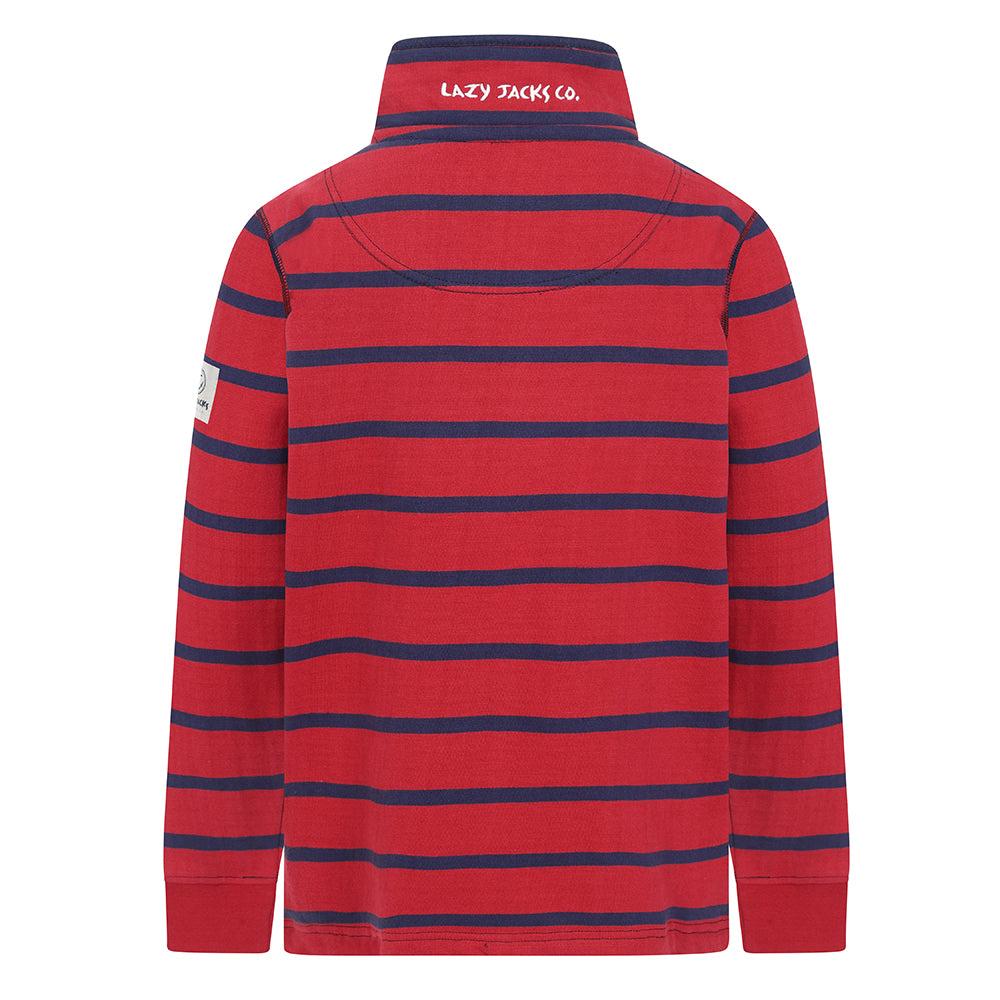 Red - Back - Lazy Jacks Boys Striped Quarter Zip Sweatshirt