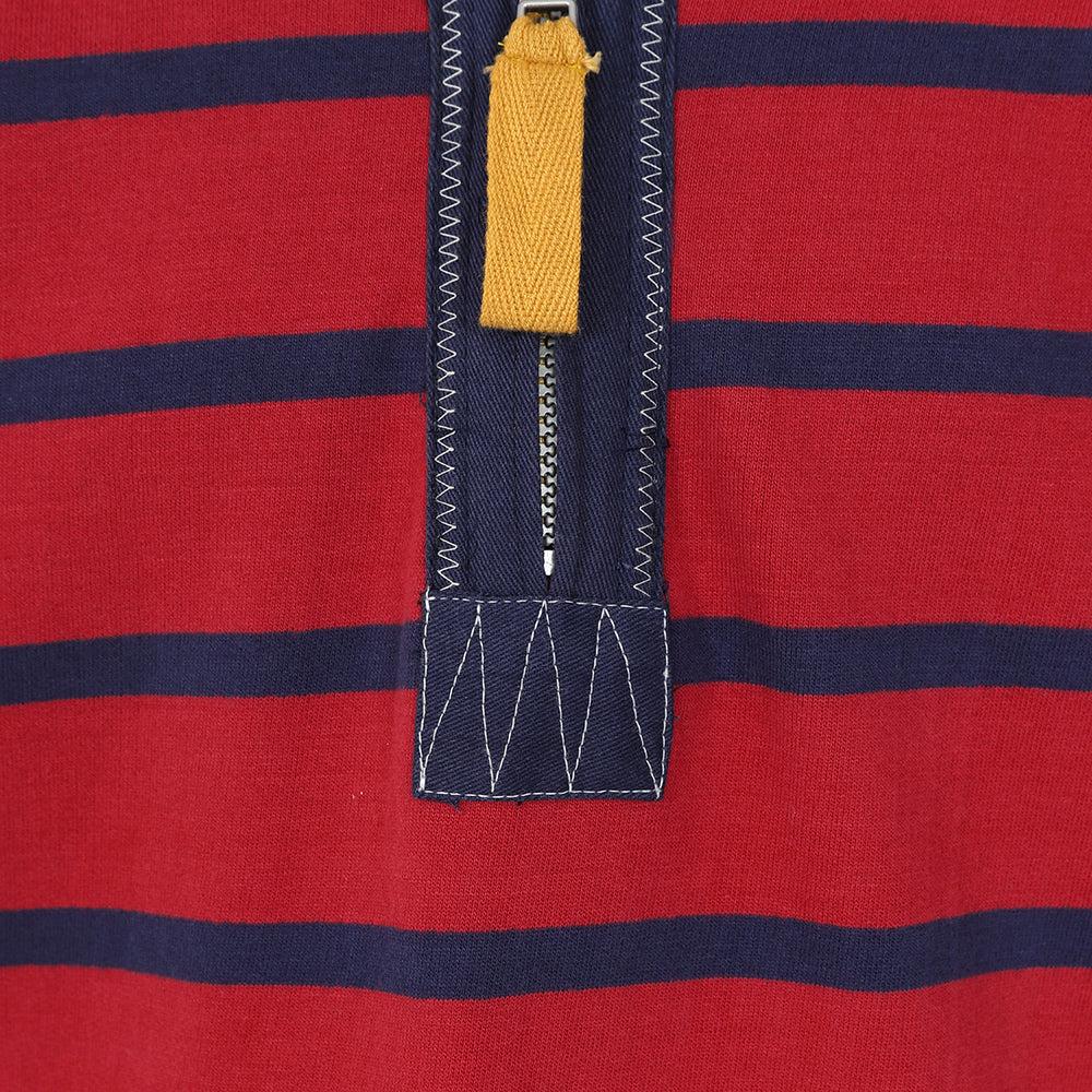 Red - Side - Lazy Jacks Boys Striped Quarter Zip Sweatshirt