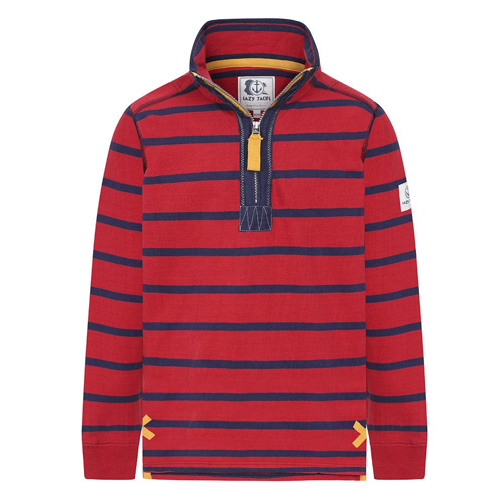Red - Front - Lazy Jacks Boys Striped Quarter Zip Sweatshirt