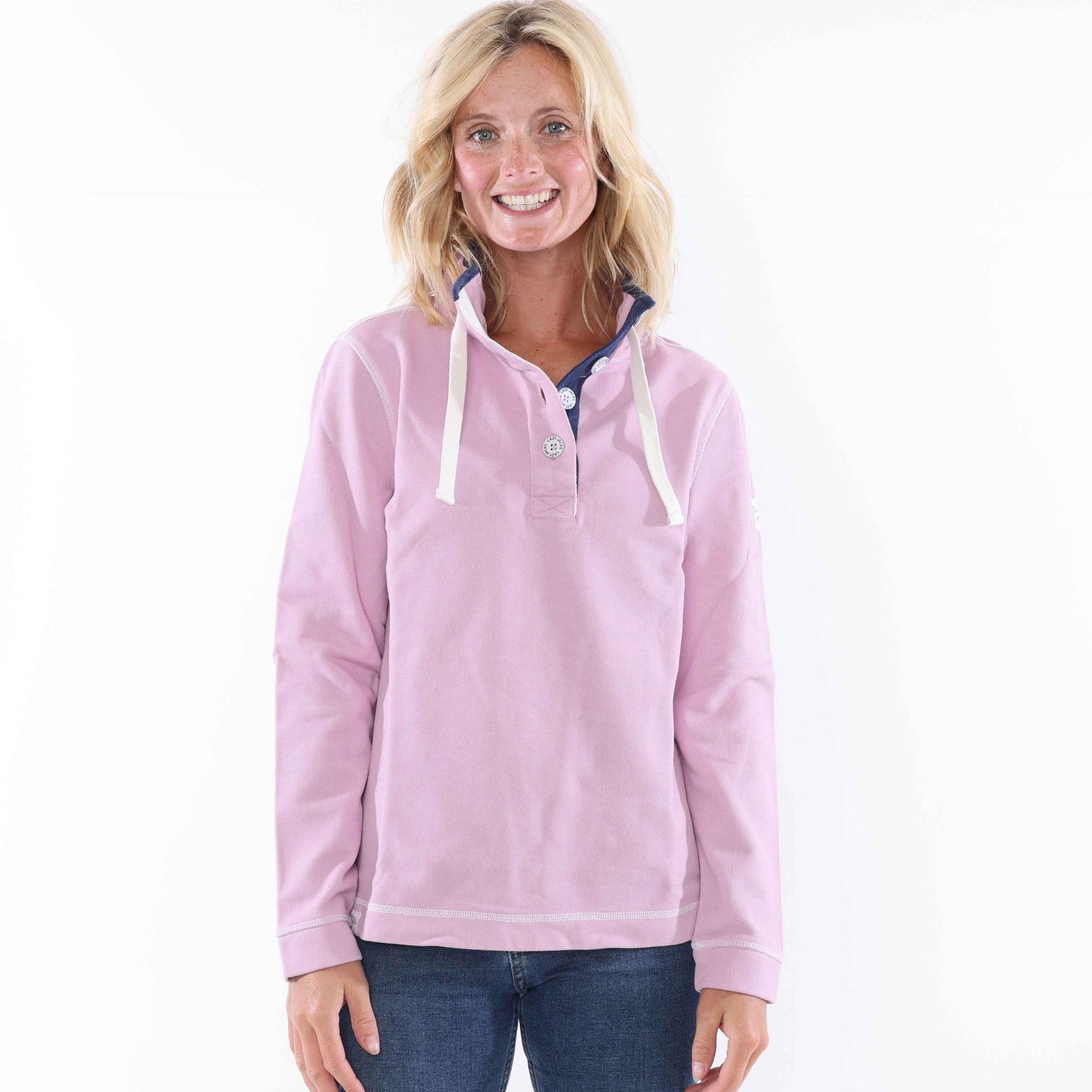 Pink - Front - Lazy Jacks Womens-Ladies Pique Button Neck Sweatshirt