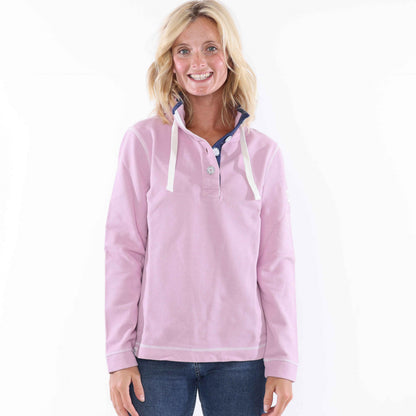 Pink - Front - Lazy Jacks Womens-Ladies Pique Button Neck Sweatshirt