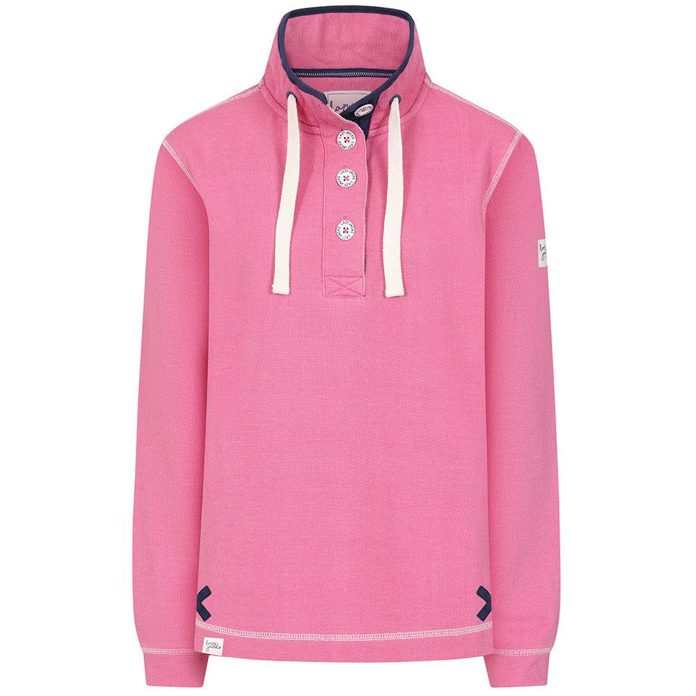 Salmon - Back - Lazy Jacks Womens-Ladies Pique Button Neck Sweatshirt