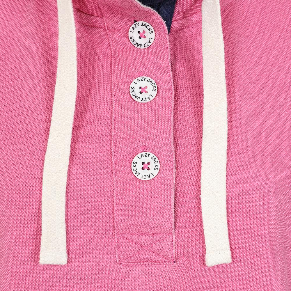 Salmon - Side - Lazy Jacks Womens-Ladies Pique Button Neck Sweatshirt