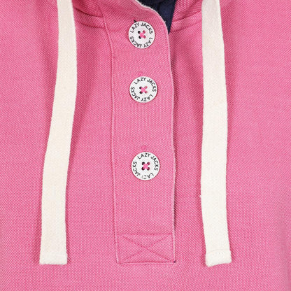 Salmon - Side - Lazy Jacks Womens-Ladies Pique Button Neck Sweatshirt