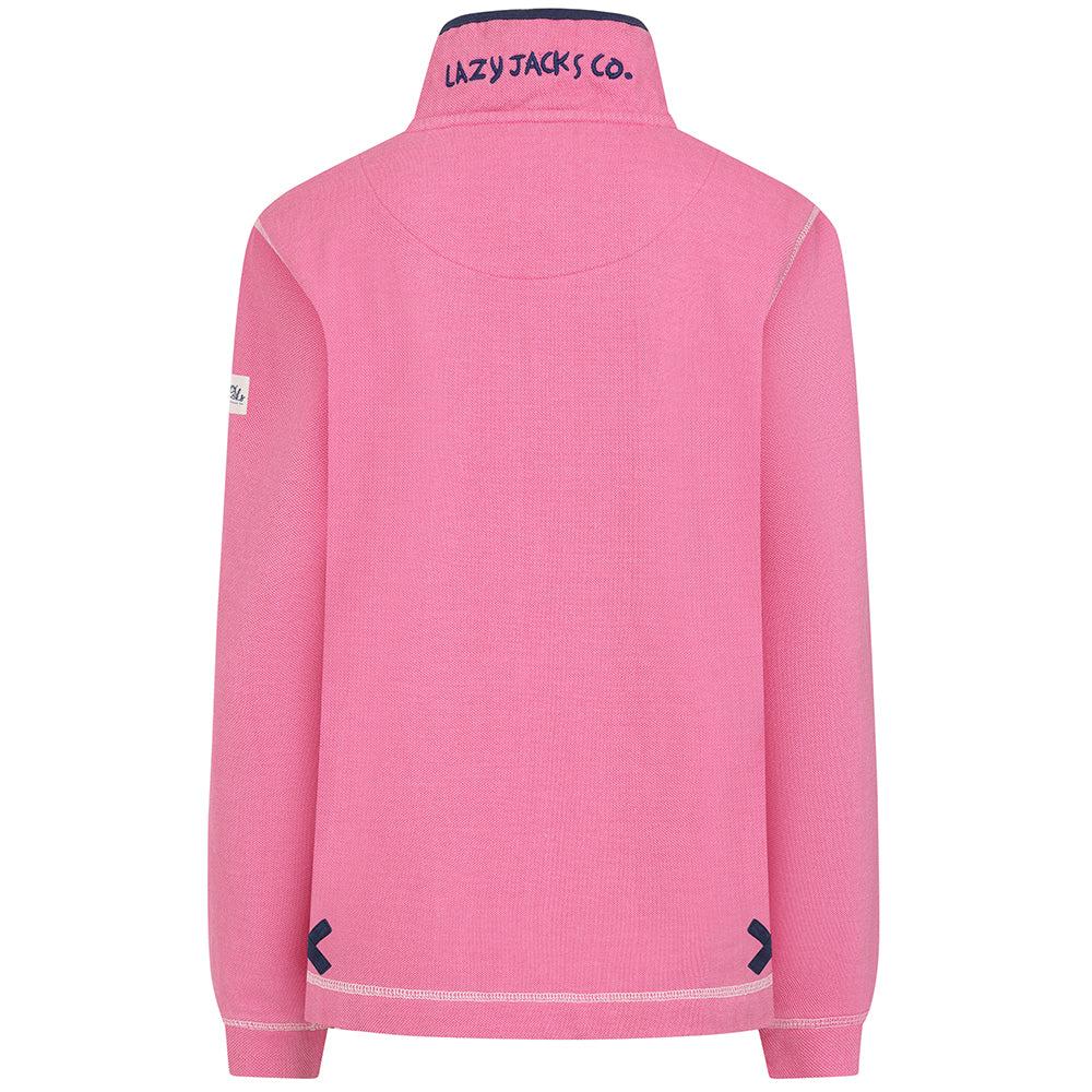 Salmon - Lifestyle - Lazy Jacks Womens-Ladies Pique Button Neck Sweatshirt