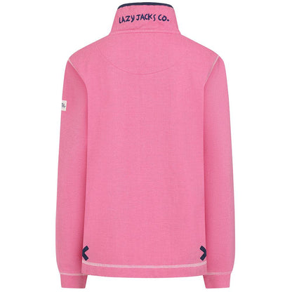 Salmon - Lifestyle - Lazy Jacks Womens-Ladies Pique Button Neck Sweatshirt