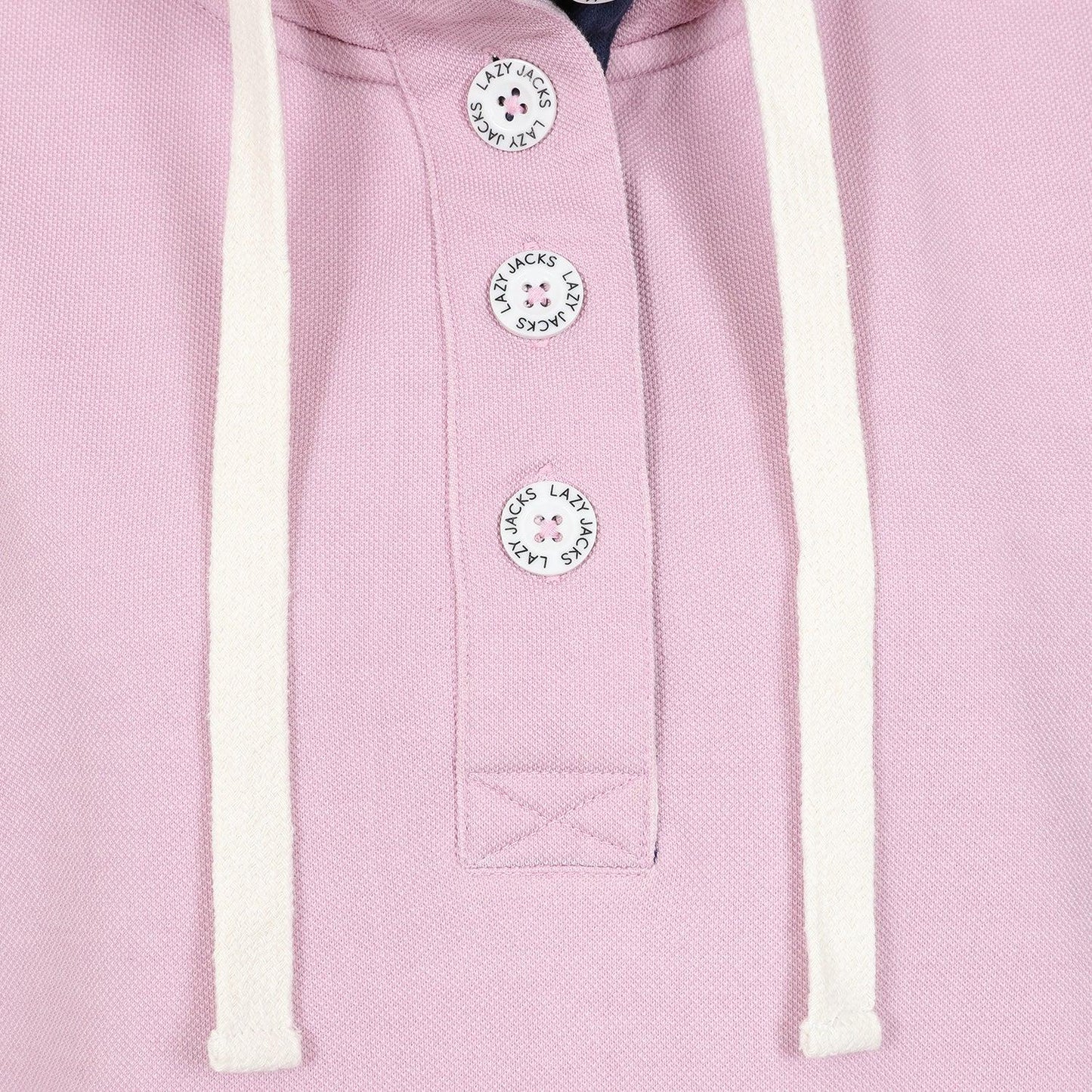 Pink - Side - Lazy Jacks Womens-Ladies Pique Button Neck Sweatshirt