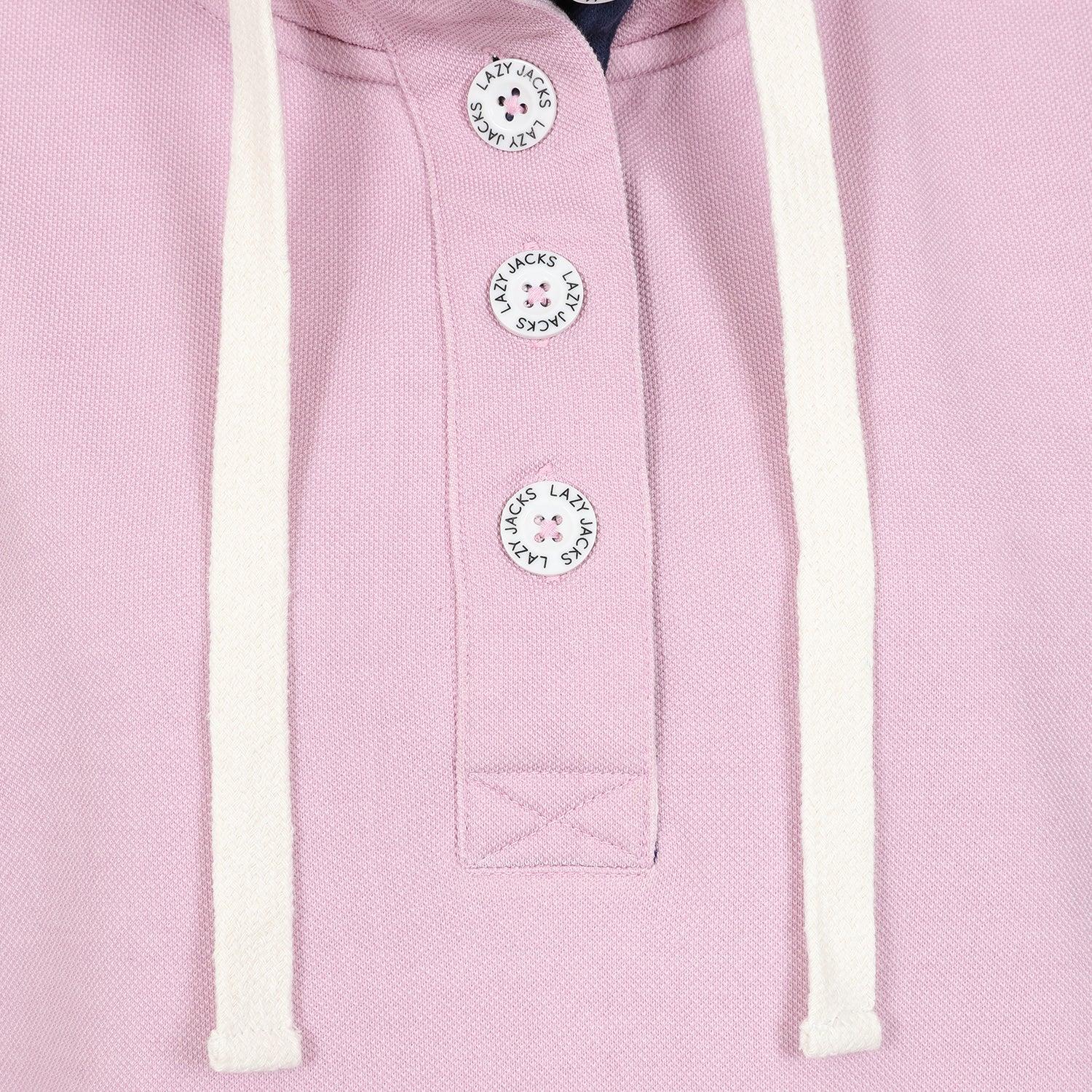 Pink - Side - Lazy Jacks Womens-Ladies Pique Button Neck Sweatshirt