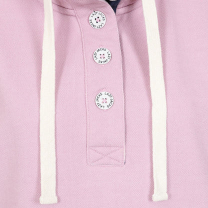 Pink - Side - Lazy Jacks Womens-Ladies Pique Button Neck Sweatshirt