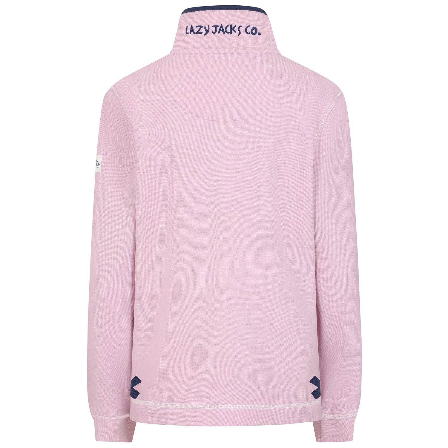 Pink - Lifestyle - Lazy Jacks Womens-Ladies Pique Button Neck Sweatshirt
