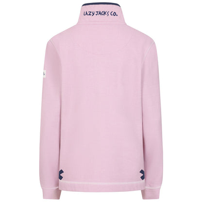 Pink - Lifestyle - Lazy Jacks Womens-Ladies Pique Button Neck Sweatshirt