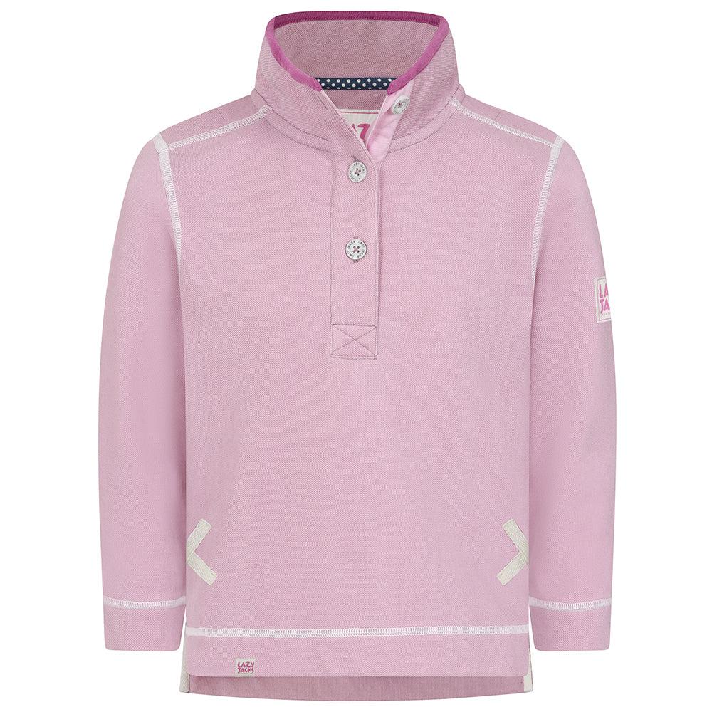 Pink - Front - Lazy Jacks Girls Pique Button Neck Sweatshirt