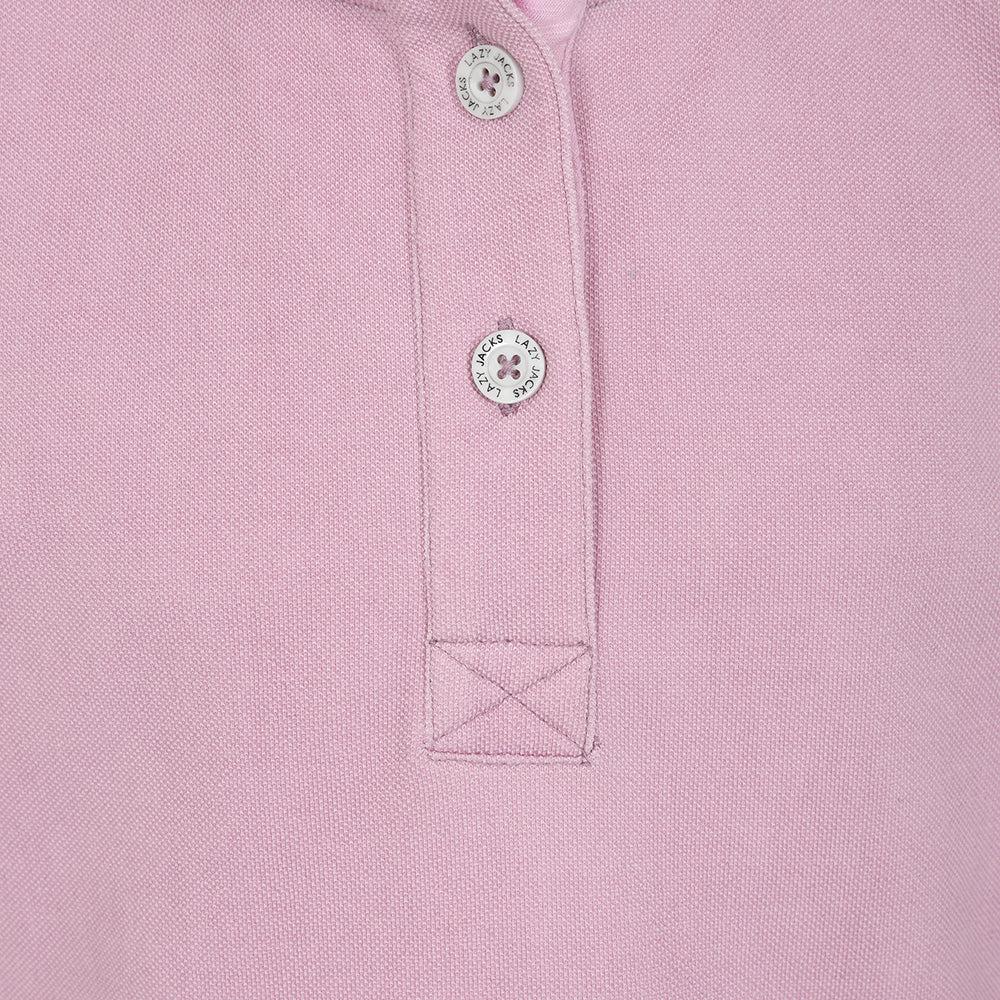 Pink - Back - Lazy Jacks Girls Pique Button Neck Sweatshirt